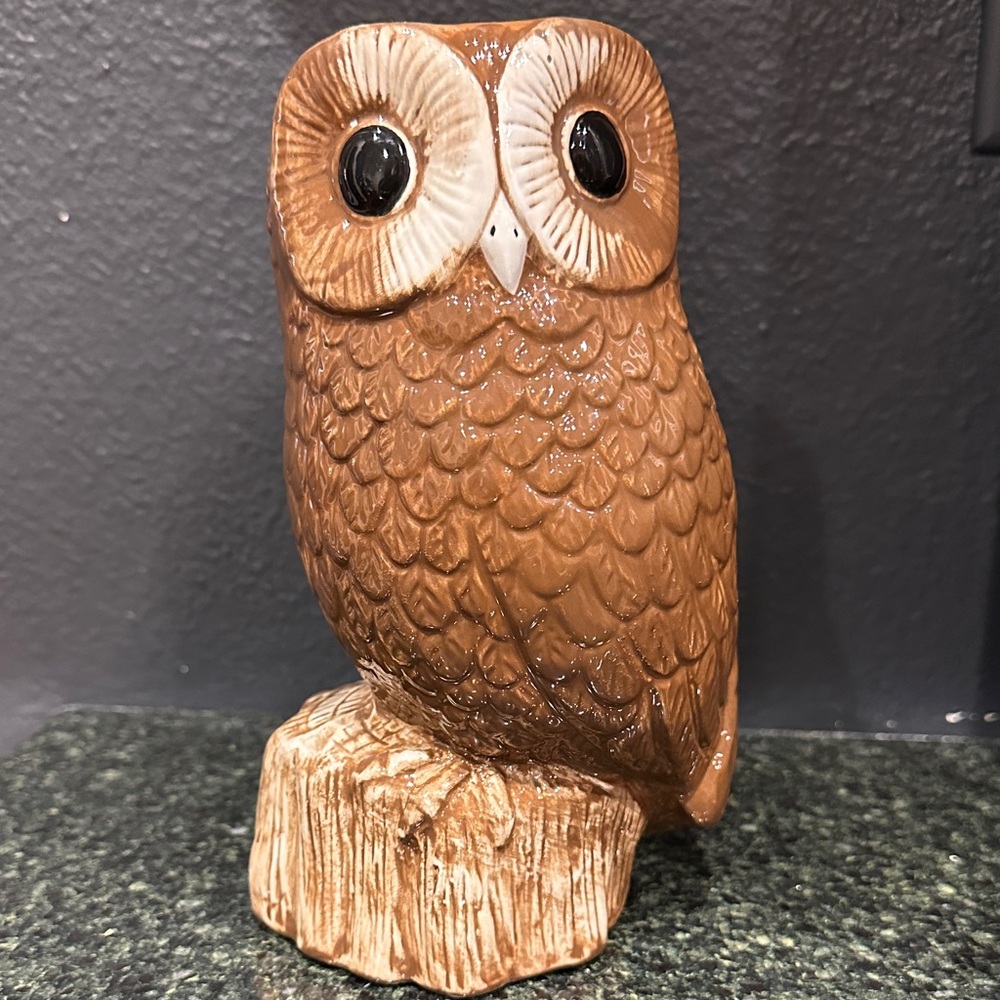 Tawny Owl vase lk Watson Brown Ceramic Owl Figurine replica mcm painted decor